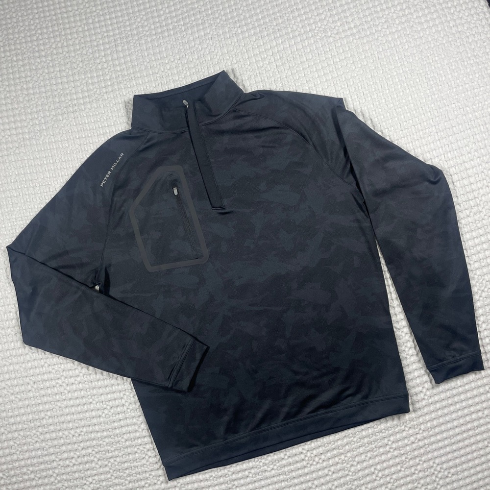 Peter Millar Forge Brushstroke Camo 1/4 Zip Pullover Mens Small Black Camo Golf